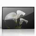 Framed wall art featuring a botanical iris design in vibrant colors, set in a sleek black frame, perfect for home decor or gallery display.