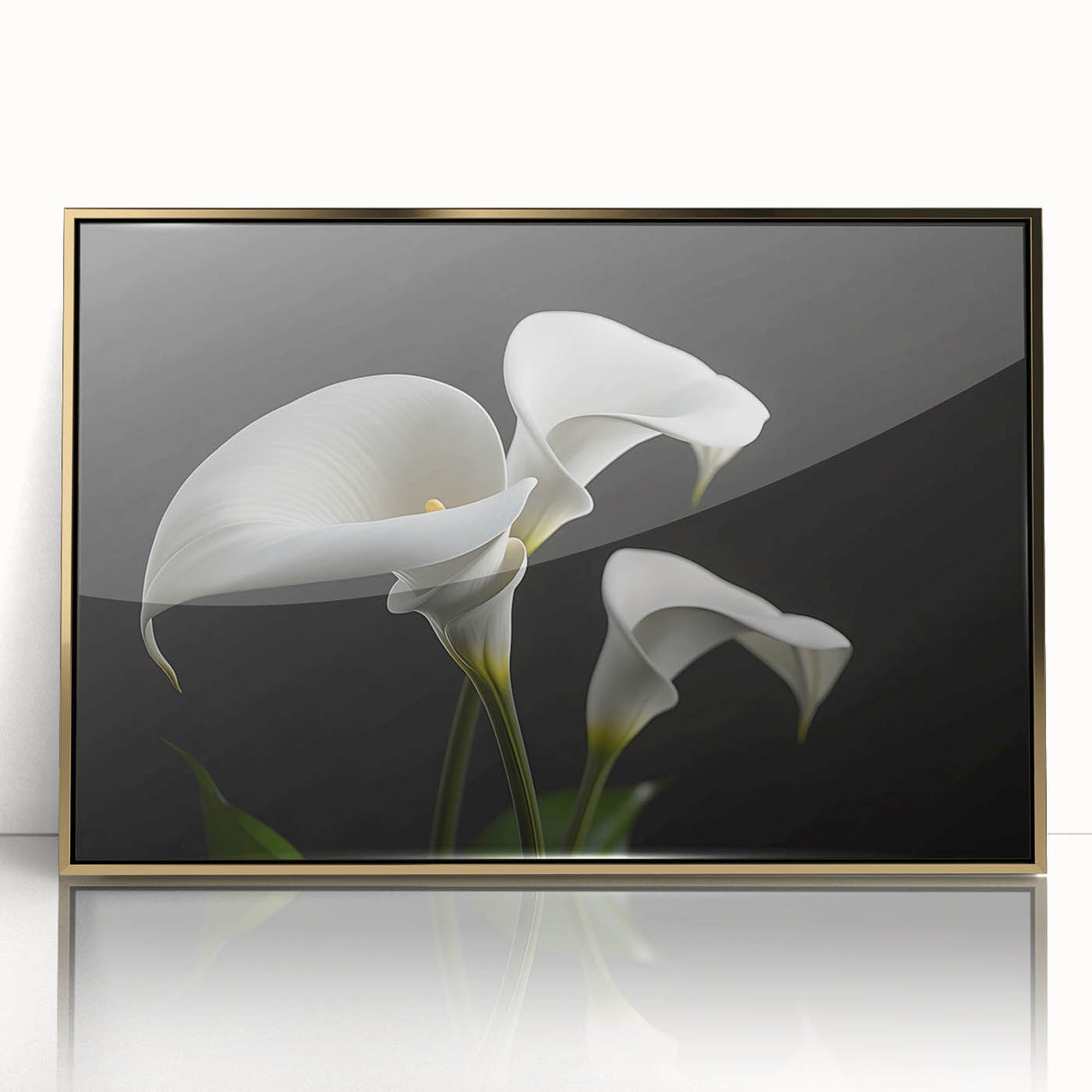 Framed botanical wall art featuring a stunning iris design with gold accents and an acrylic front, perfect for adding elegance to any modern decor.