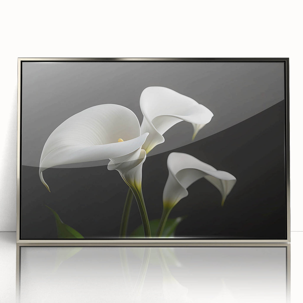 Framed wall art featuring a botanical iris design in vibrant colors, set in a sleek silver frame, perfect for adding elegance to home decor.