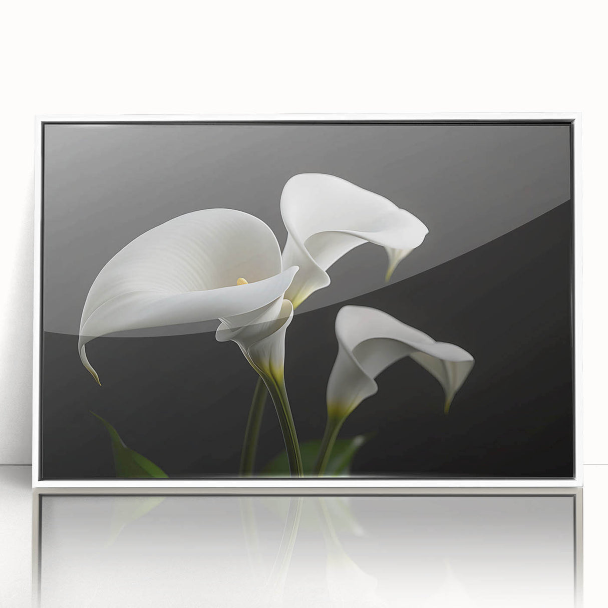 Framed botanical wall art showcasing a vibrant iris design in a white frame, perfect for enhancing home decor with floral elegance and color.