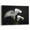 Framed wall art featuring a botanical iris design in vibrant colors, presented in a sleek black frame, ideal for home decor and enhancing interior aesthetics.