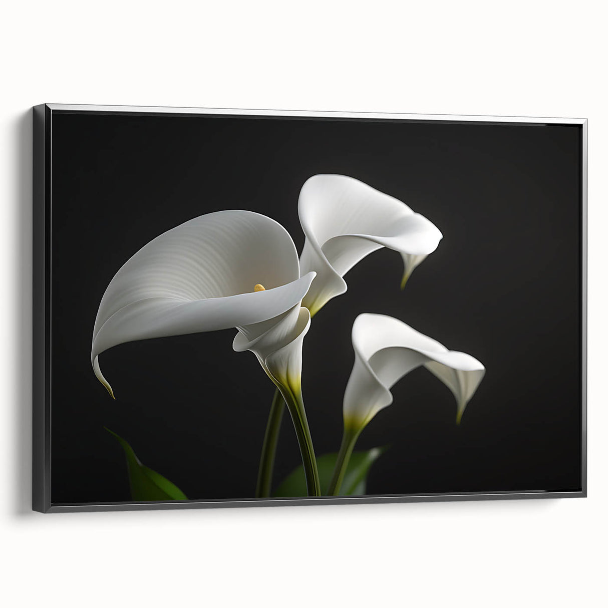 Framed wall art featuring a botanical iris design in vibrant colors, presented in a sleek black frame, ideal for home decor and enhancing interior aesthetics.
