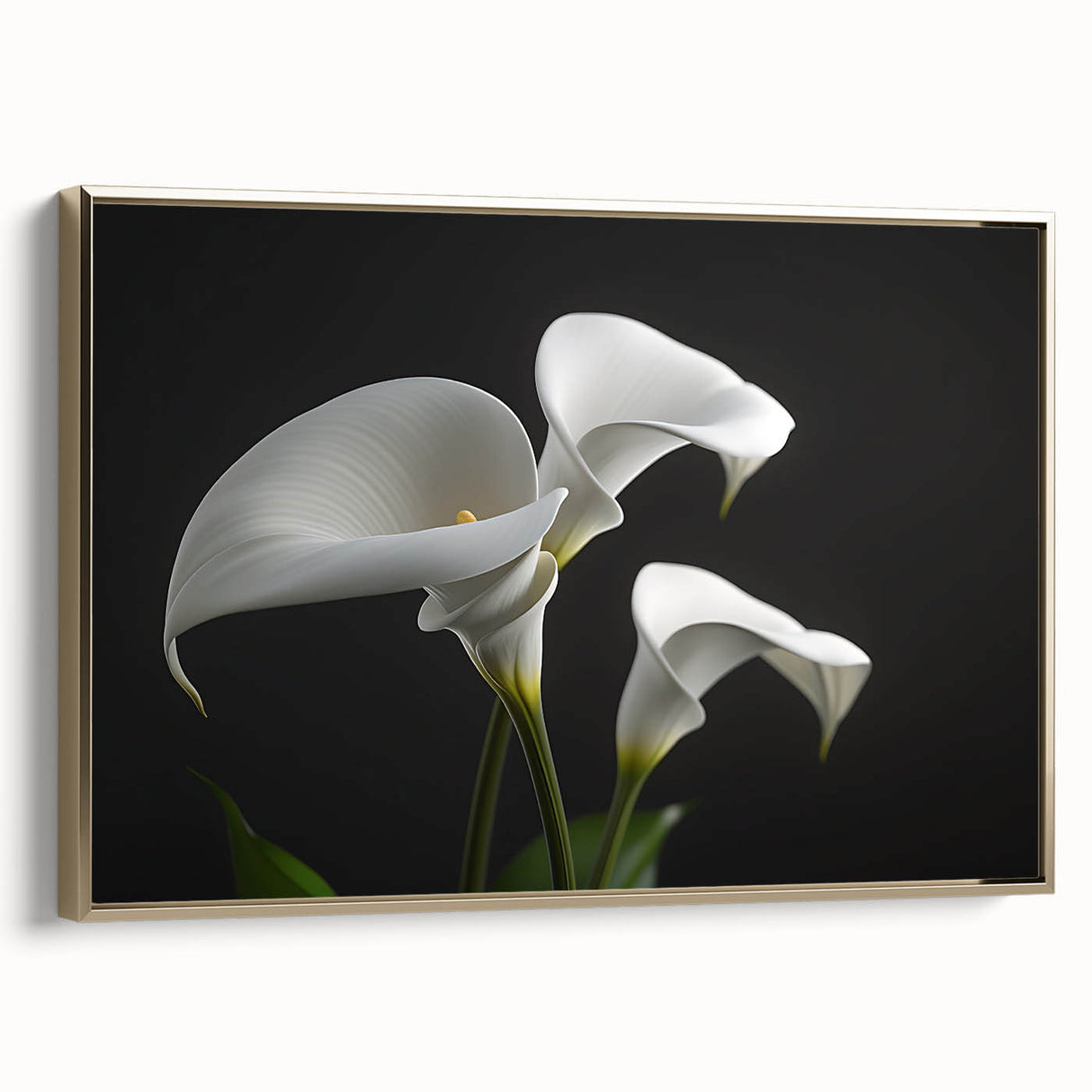 Framed wall art featuring a botanical iris design with gold accents, showcasing vibrant colors and intricate details, ideal for home decor or gallery display.
