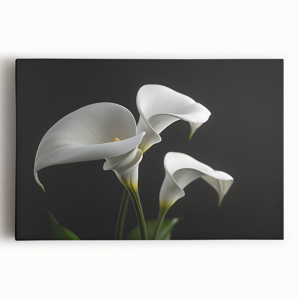 Stretched canvas wall art showcasing a vibrant botanical iris design with rich blue and green hues, perfect for adding a touch of nature-inspired elegance to any space.