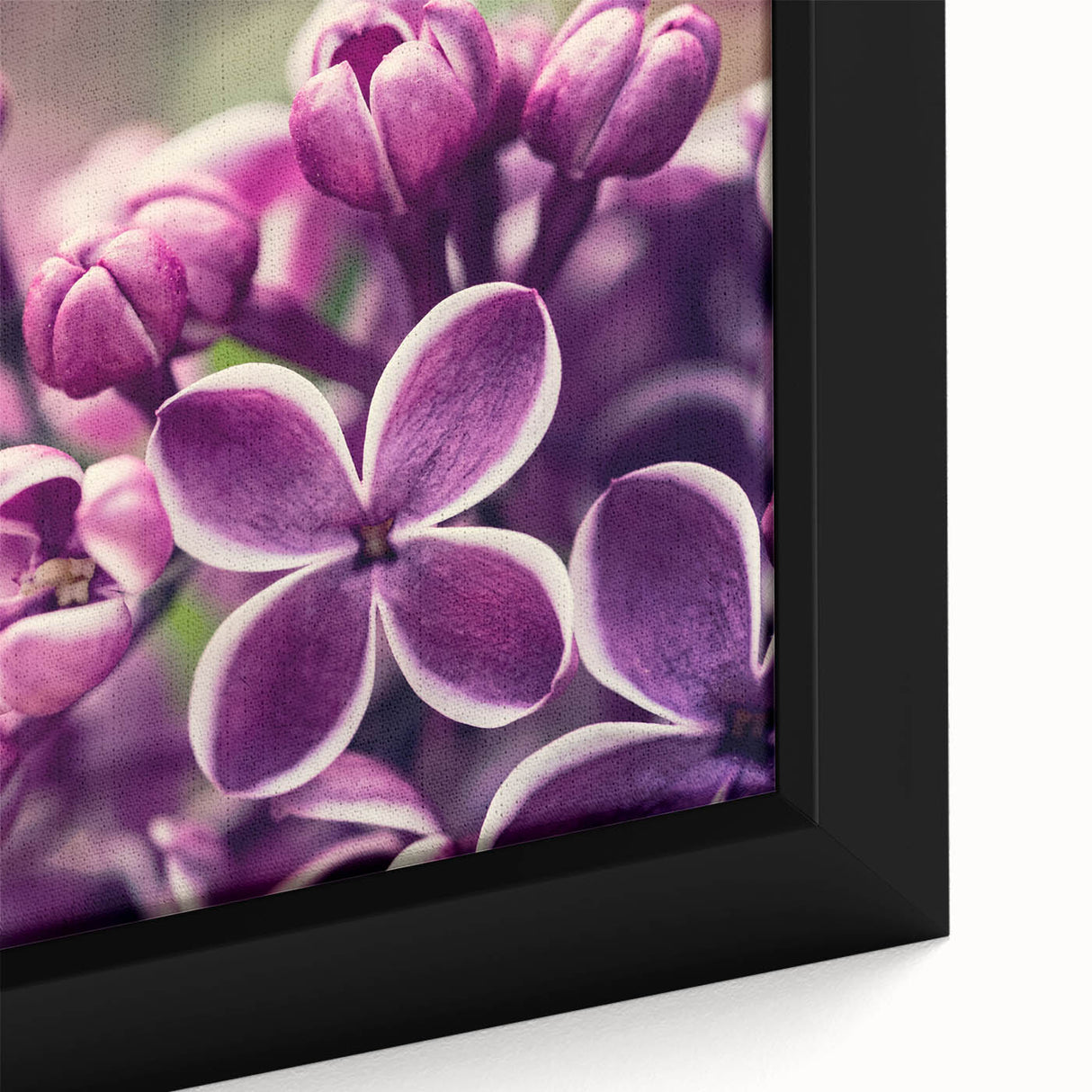 Close-up of a framed lavender botanical wall art piece showcasing delicate purple flowers on a textured canvas, perfect for enhancing home decor with a natural touch.