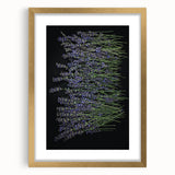 Botanical wall art featuring a lavender floral design within a gold frame and mat, elegantly displayed from the front, ideal for home decor.