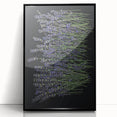 Framed acrylic wall art featuring a botanical lavender design, showcasing intricate floral details in shades of purple against a sleek black frame, perfect for home decor.