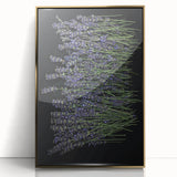 Framed wall art showcasing a botanical lavender design with gold-accented acrylic front, perfect for adding elegance to home decor. Ideal for floral enthusiasts.