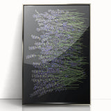Framed botanical wall art featuring a beautiful lavender design with silver accents, ideal for home decor, showcasing elegance and serenity in any room.