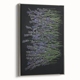 Framed canvas wall art featuring a botanical lavender design, showcasing intricate flowers and foliage in a silver frame, ideal for home decor.