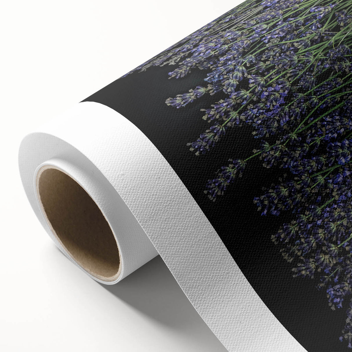 Lavender botanical wall art on rolled canvas, showcasing delicate purple flowers and green foliage, perfect for enhancing home decor with a serene touch.