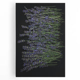 Lavender botanical wall art design stretched on canvas, showcasing delicate purple flowers and green leaves, perfect for adding a calming touch to home decor.