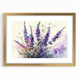 Botanical wall art collection featuring a lavender floral design in a gold frame with a mat, perfect for home decor and adding elegance to any space.