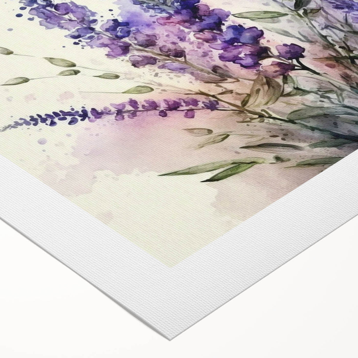 Lavender botanical wall art design on rolled canvas, showcasing intricate floral details in soft purple and green hues, perfect for home decor.