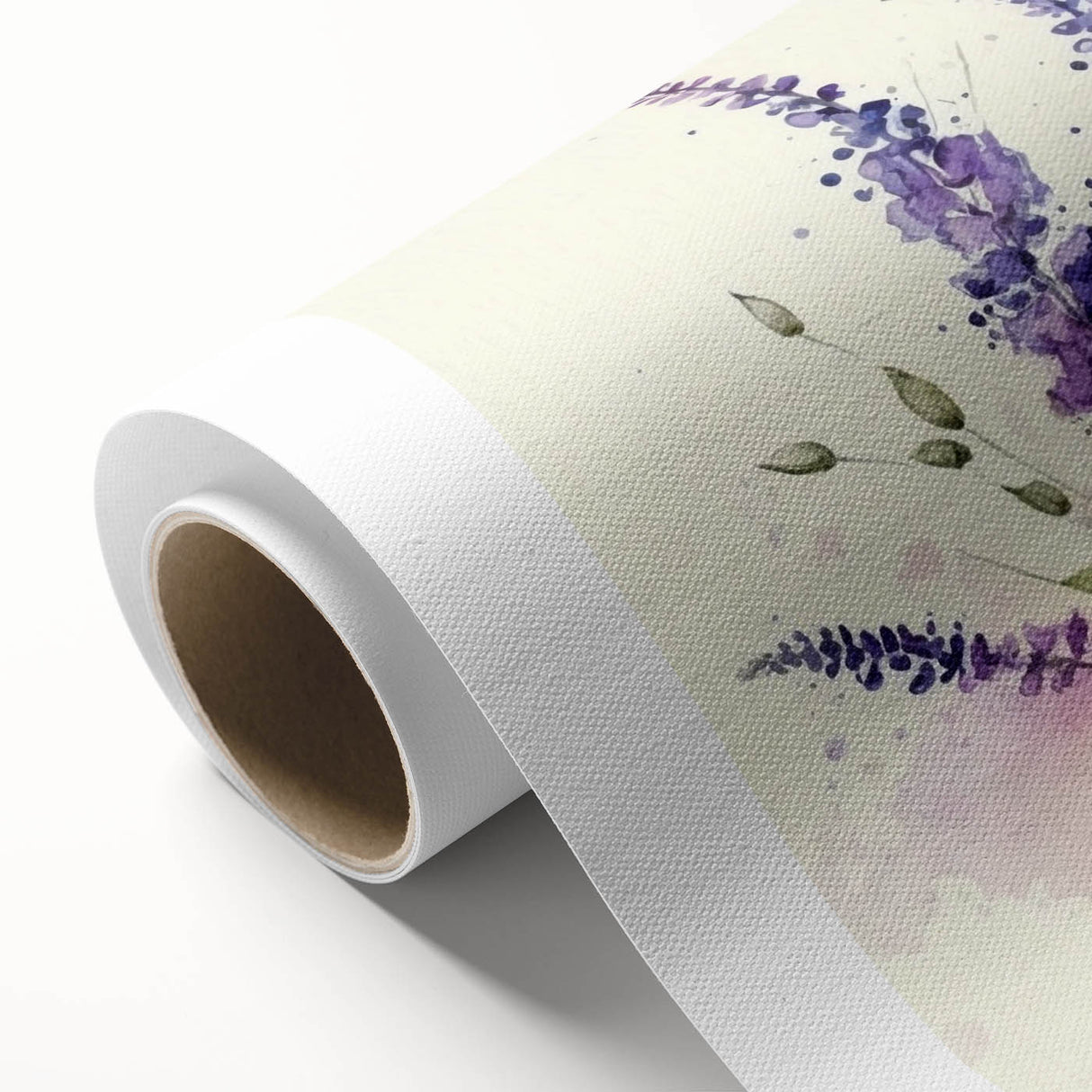Botanical wall art print showcasing a delicate lavender design on rolled canvas, ideal for home decor, featuring soft purple hues and intricate floral details.