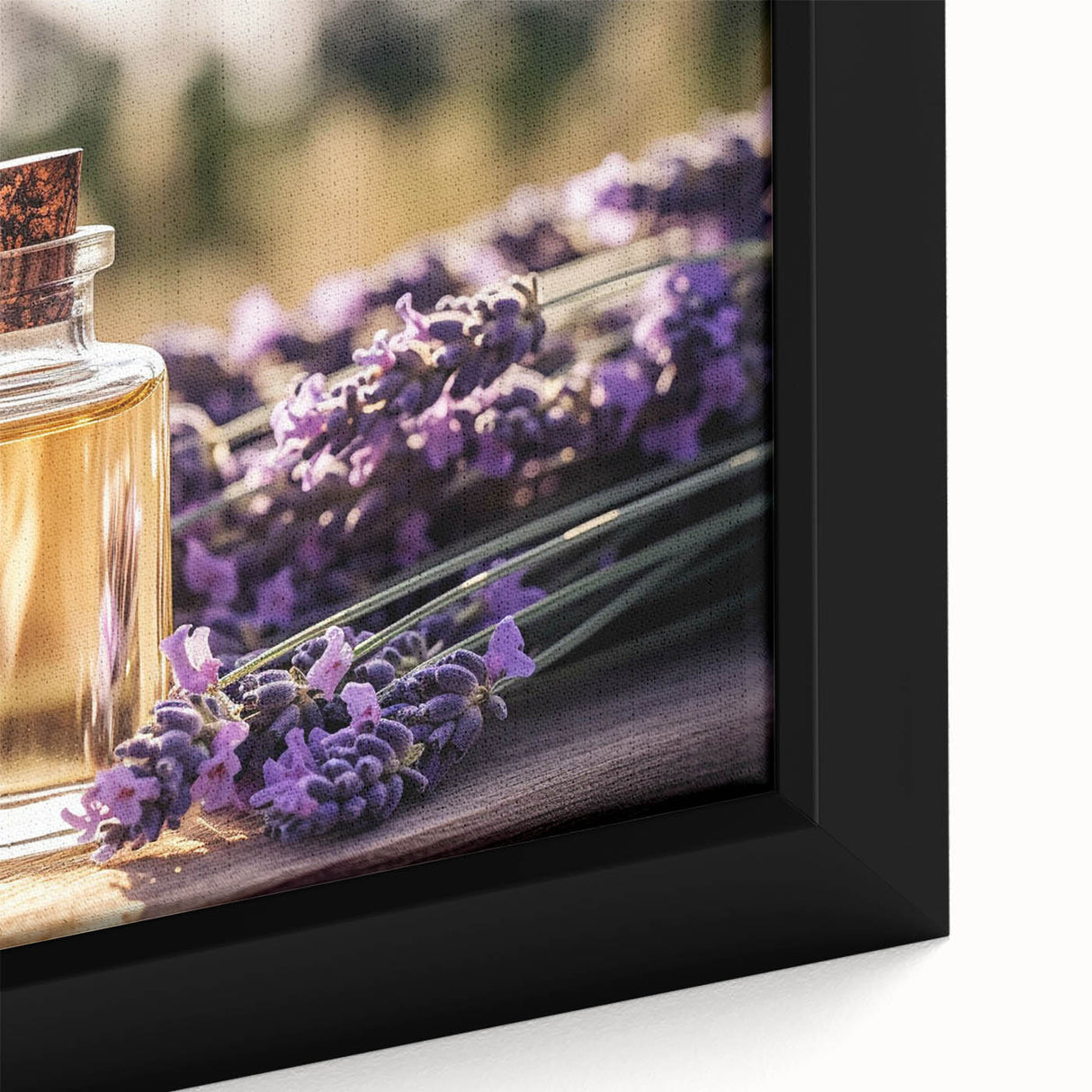 Framed botanical wall art featuring a detailed close-up of lavender flowers, showcasing vibrant purple hues and intricate textures, perfect for home decor.