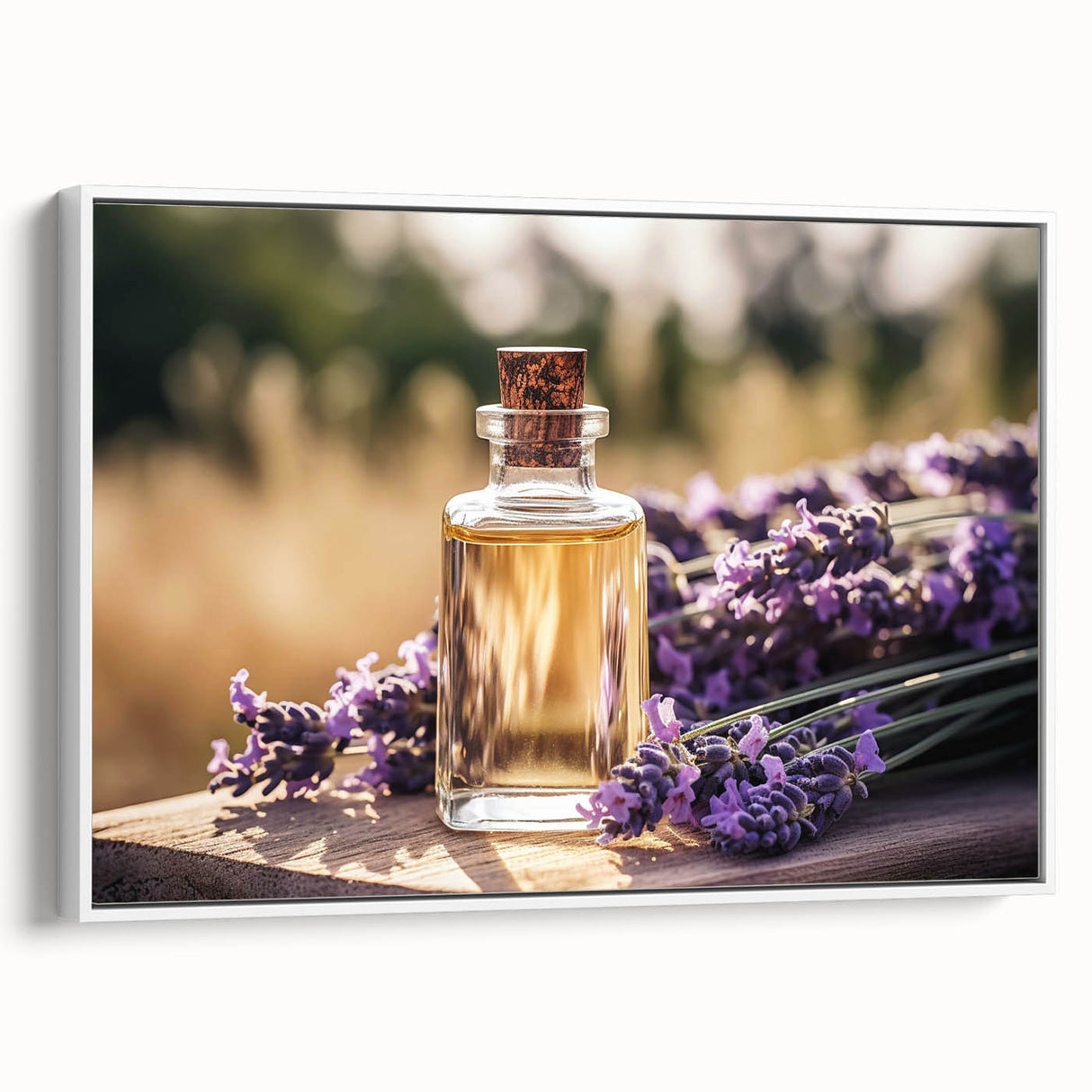Framed botanical wall art featuring a lavender design with a white background, showcasing intricate floral details, perfect for home decor and adding a touch of elegance.