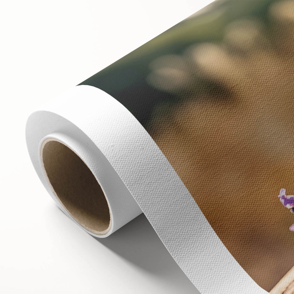 Lavender botanical art design on rolled canvas, showcasing delicate purple flowers and green foliage, ideal for home decor or nature-themed artwork.