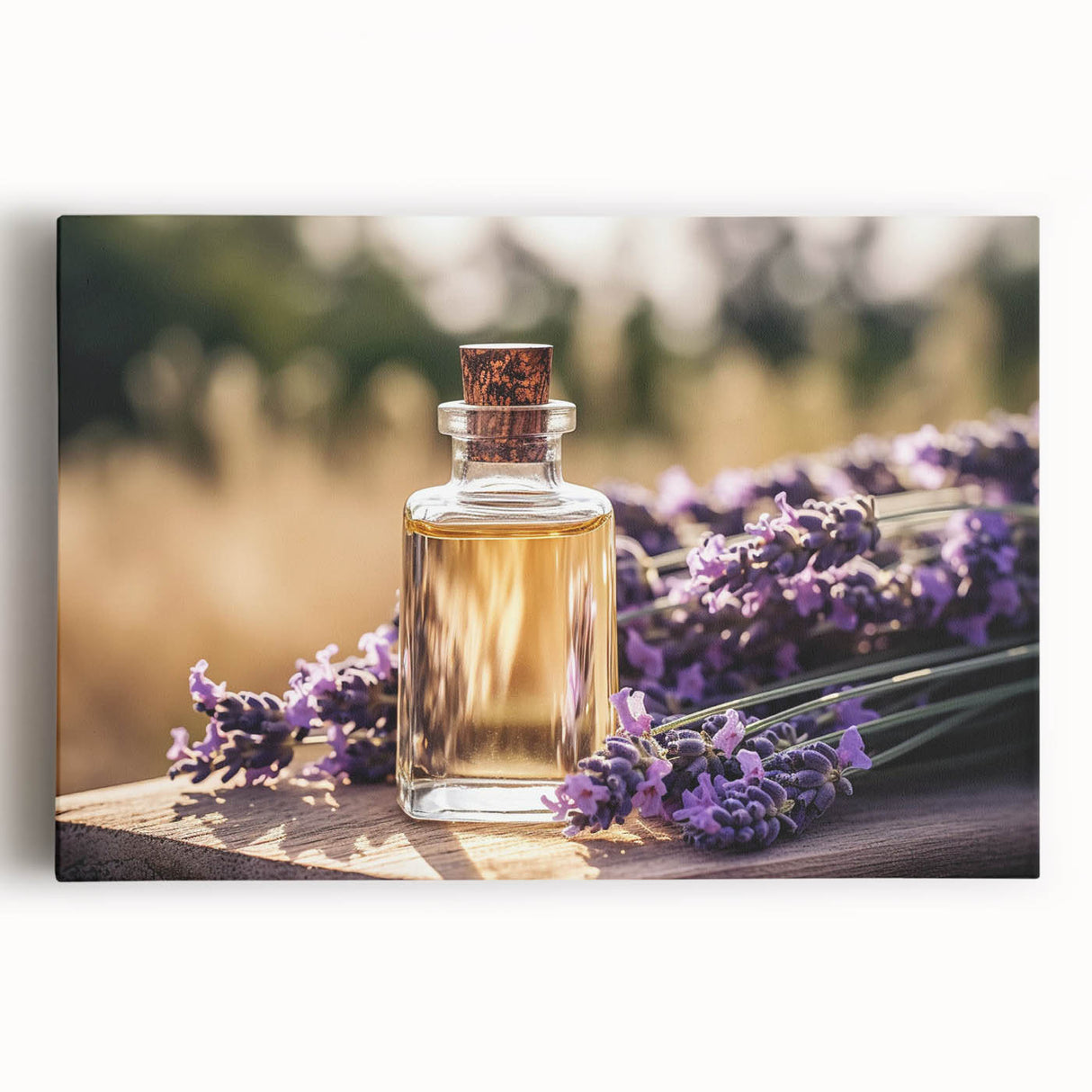 Stretched canvas wall art featuring a vibrant botanical lavender design, showcasing rich purple hues and intricate floral details, perfect for home decor.