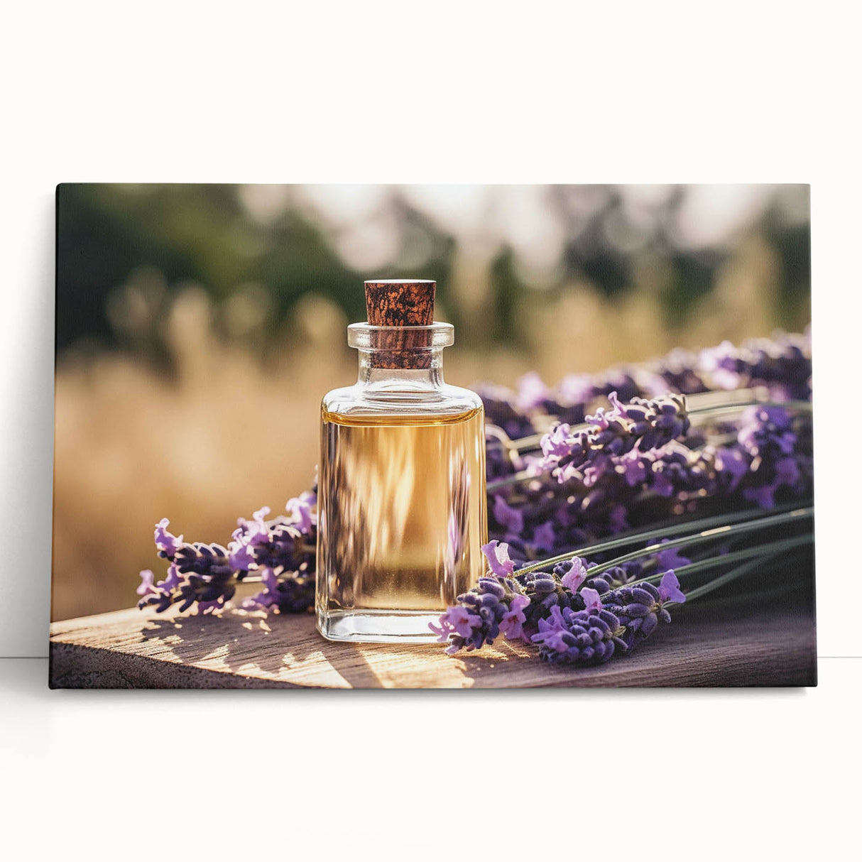 Botanical wall art featuring a delicate lavender design on stretched canvas, displayed elegantly, showcasing vibrant purple hues and intricate floral details. Perfect for enhancing home decor.