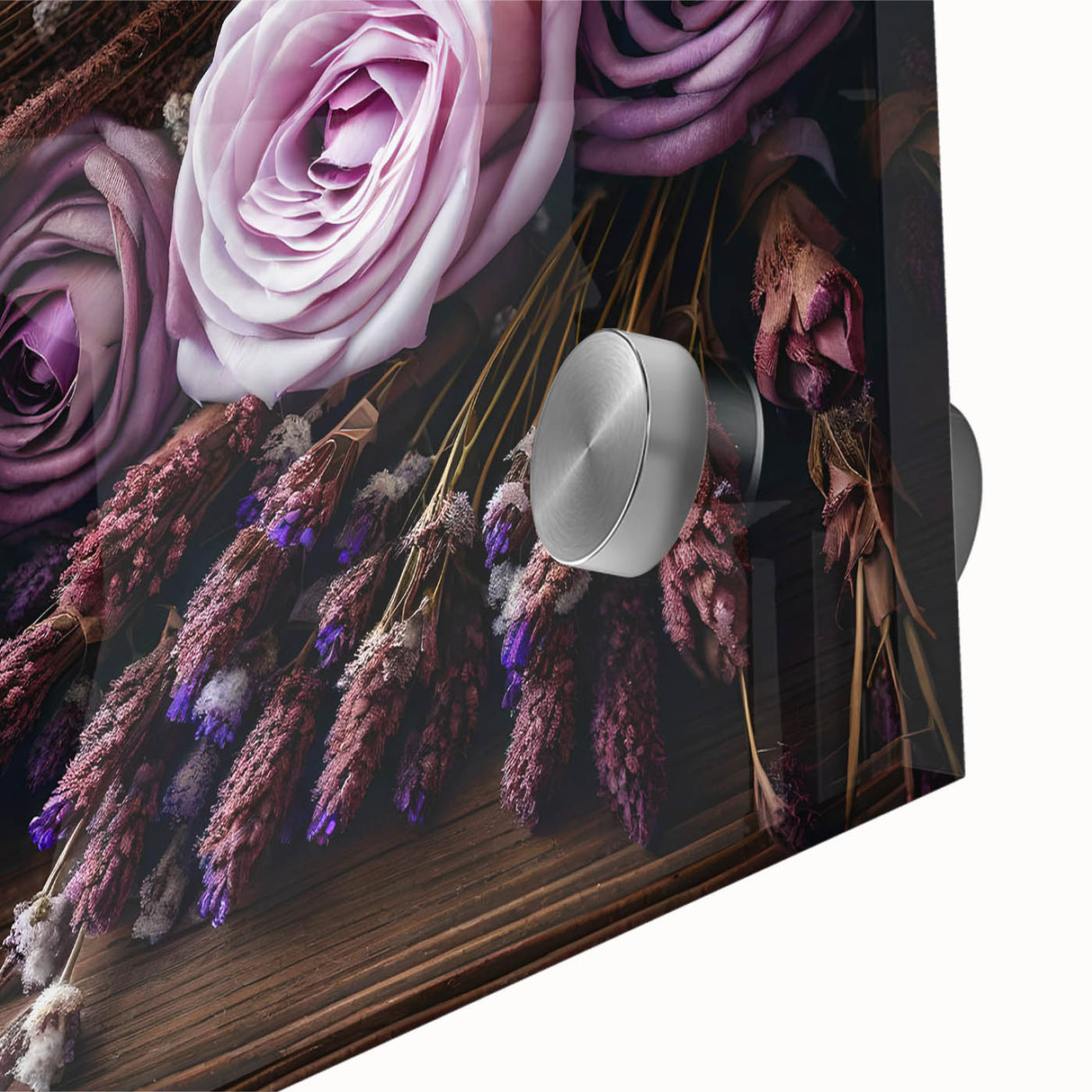 Close-up of a vibrant lavender botanical wall art piece, showcasing intricate floral details and rich colors, ideal for home decor and nature-inspired interiors.