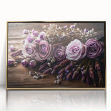 Framed botanical wall art collection showcasing elegant lavender floral design with gold accents, perfect for home decor or gifting. Ideal for modern interiors.