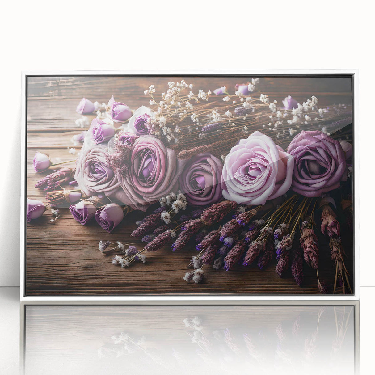 Framed wall art collection showcasing a botanical lavender design, featuring delicate purple flowers and green leaves, set against a white background, perfect for home decor.