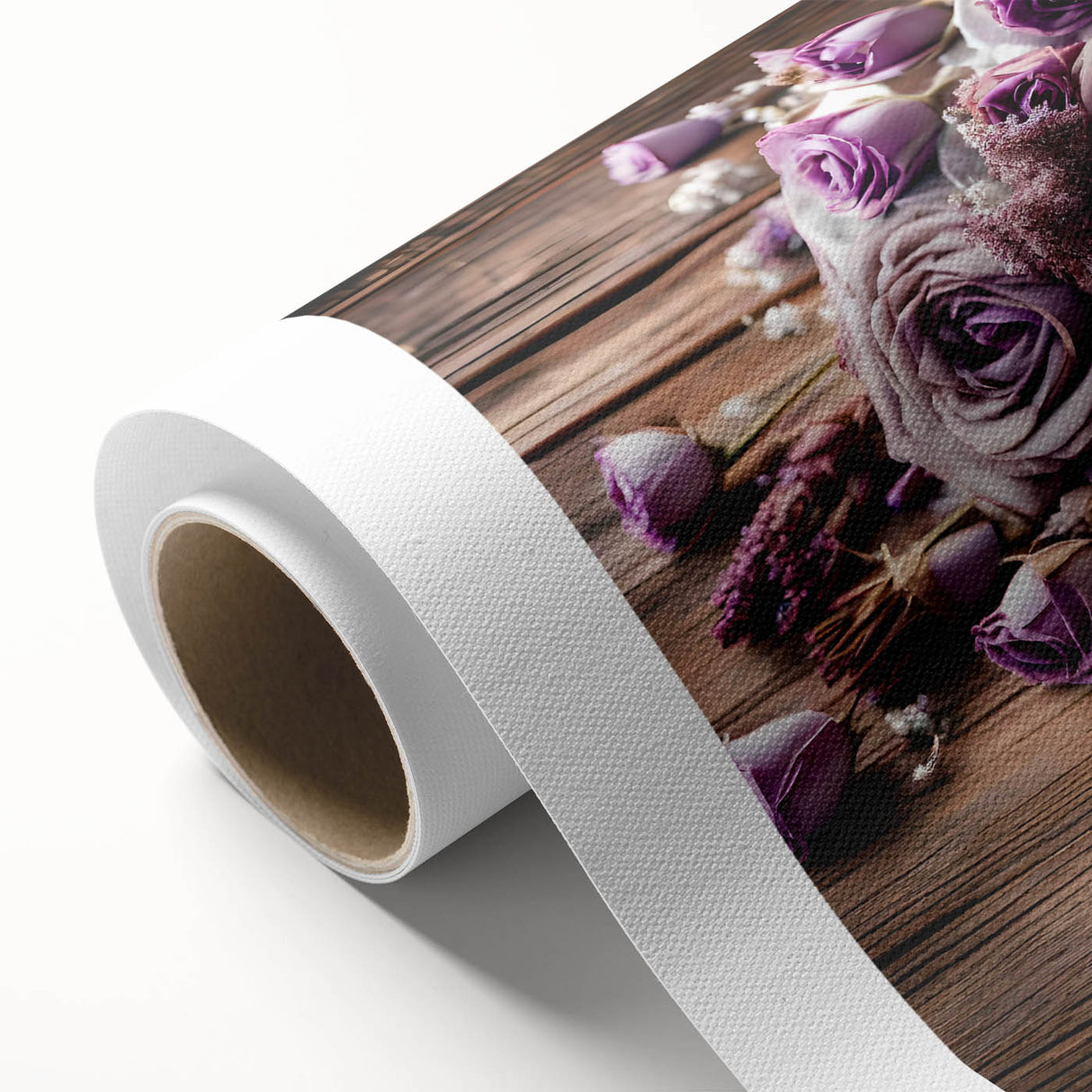 Lavender botanical wall art design on rolled canvas, showcasing delicate purple flowers with green foliage, perfect for adding a serene touch to home decor.