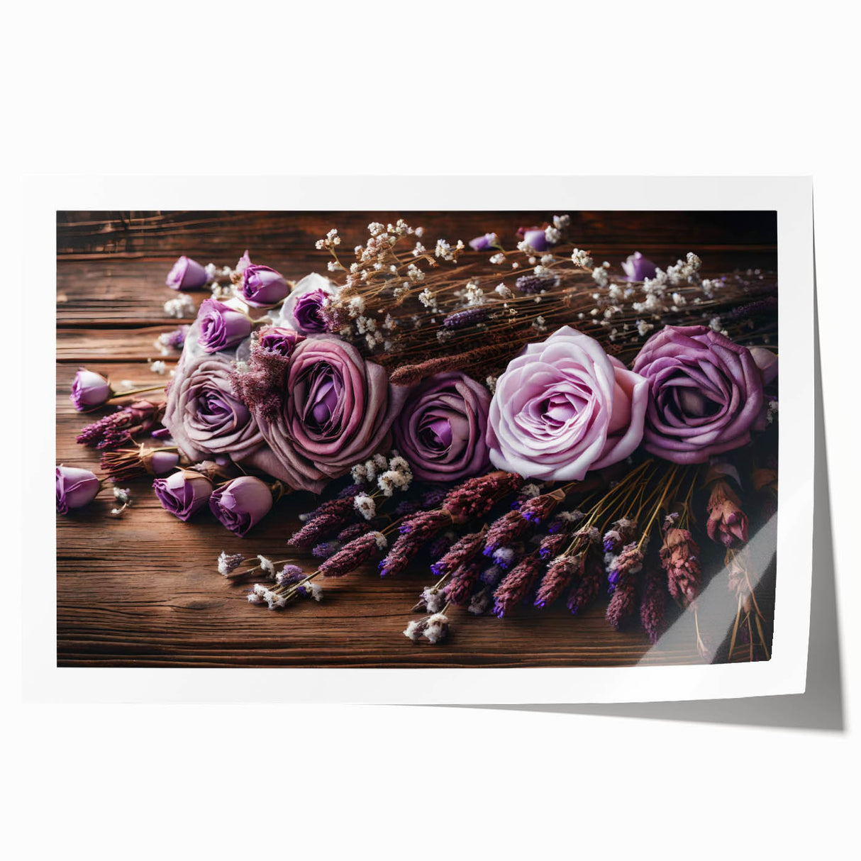 Lavender botanical wall art print showcasing delicate purple flowers and greenery, rolled for easy transport and display, perfect for home decor.
