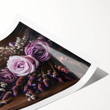 Lavender botanical wall art print featuring delicate purple flowers and green leaves, elegantly rolled for easy framing and display in home decor.