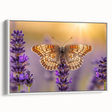 Framed canvas wall art showcasing a botanical lavender design with vibrant purple flowers against a white background, perfect for home decor and relaxation.