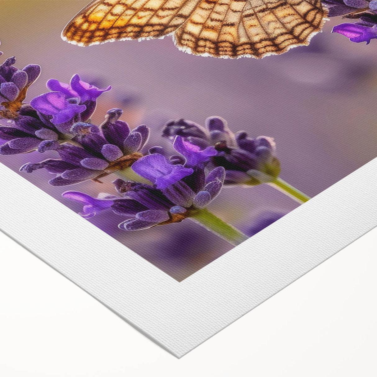 Lavender botanical wall art design on rolled canvas, showcasing delicate purple flowers and intricate details, perfect for home decor or gallery display.