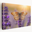 Stretched canvas wall art depicting a botanical lavender design, showcasing vibrant purple flowers and green foliage, ideal for home decor and relaxation.
