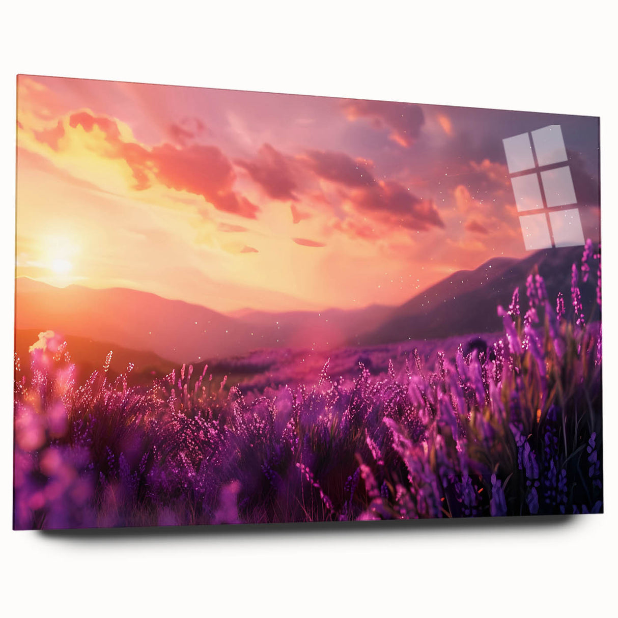 Acrylic wall art featuring a botanical lavender design, showcasing delicate purple flowers against a soft green background, ideal for home decor.