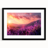 Botanical wall art featuring a lavender floral design in a sleek black frame with a white mat, ideal for home decor and enhancing interior aesthetics.