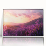 Framed wall art featuring a botanical lavender design, showcasing delicate purple flowers against a white background, perfect for enhancing home decor with elegance.