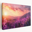 Lavender botanical design wall art on stretched canvas, showcasing a vibrant floral pattern with soothing purple hues, ideal for home decor enhancement.