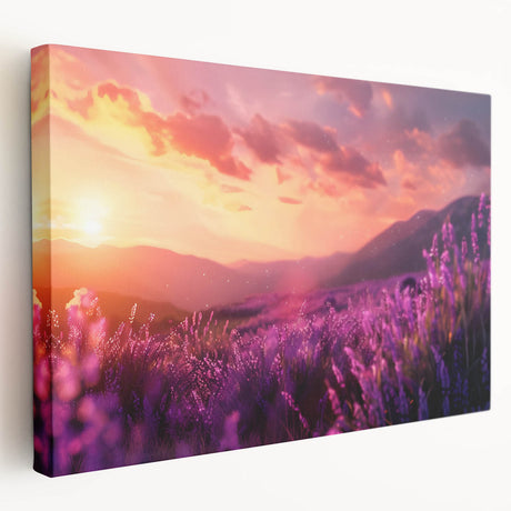 Lavender botanical design wall art on stretched canvas, showcasing a vibrant floral pattern with soothing purple hues, ideal for home decor enhancement.