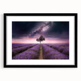 Framed botanical wall art featuring a lavender design with a black frame and mat, ideal for home decor. Perfect for adding a touch of elegance to any room.