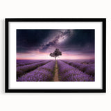 Framed botanical wall art featuring a lavender design with a black frame and mat, ideal for home decor. Perfect for adding a touch of elegance to any room.