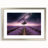Botanical wall art featuring a lavender design in a silver frame with matting, showcasing delicate floral details, perfect for home decor enhancement.