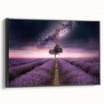 Framed canvas wall art showcasing a botanical lavender design, featuring a black frame and elegant floral details, perfect for home decor enhancement.