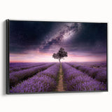 Framed canvas wall art showcasing a botanical lavender design, featuring a black frame and elegant floral details, perfect for home decor enhancement.