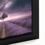 Close-up of a framed botanical wall art piece showcasing vibrant lavender flowers with intricate details, adding a soothing touch to any decor. Perfect for floral enthusiasts and home styling.