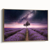Framed botanical wall art featuring a lavender design, showcasing vibrant purple flowers against a gold frame, perfect for adding elegance to home decor.
