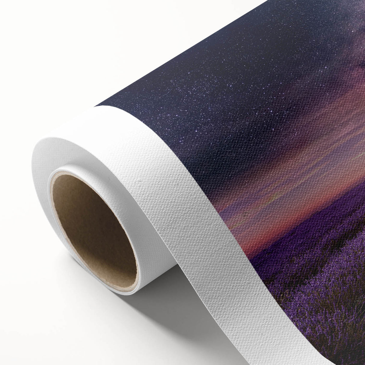 Lavender botanical wall art design on rolled canvas, showcasing vibrant purple flowers and detailed green foliage, perfect for home decor and nature enthusiasts.