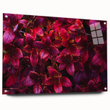 Acrylic glass artwork showcasing a botanical leaves design, elegantly displayed from the side with decorative pins. Ideal for enhancing modern home decor with nature-inspired aesthetics.