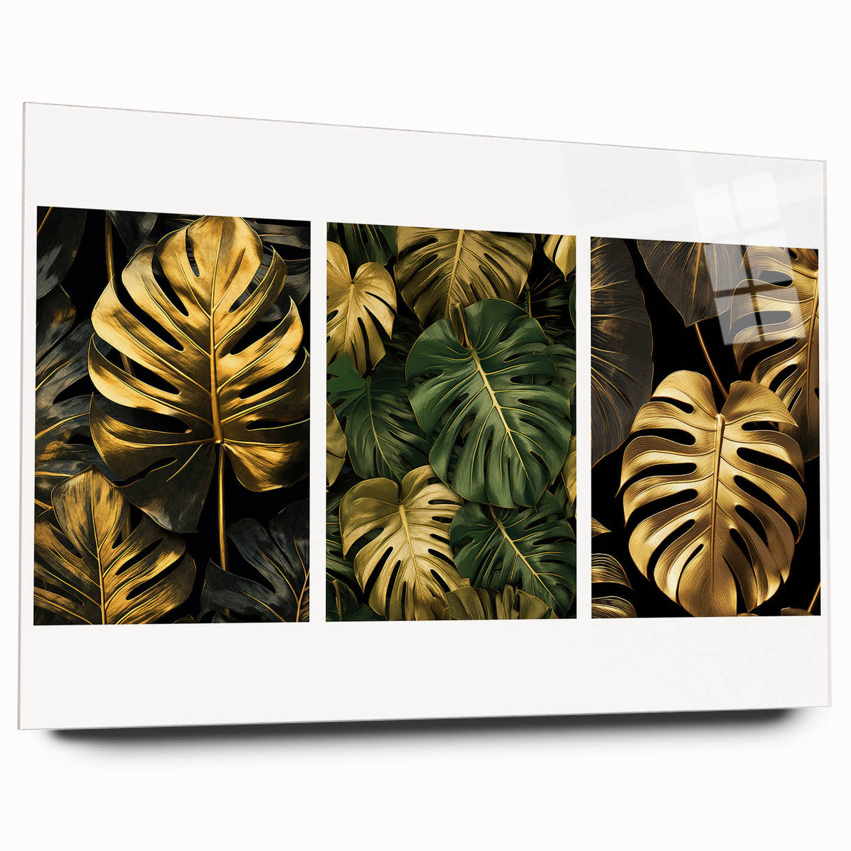 Botanical wall art collection showcasing vibrant floral and leafy designs, presented in a sleek acrylic glass frame, highlighting the intricate details and colors. Perfect for adding a touch of nature-inspired decor to any space.