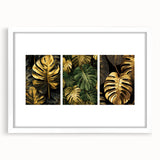 Framed botanical wall art collection showcasing vibrant flowers and leaves, featuring a white mat and a sleek frame, perfect for home decor enhancement.