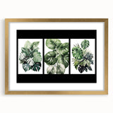 Botanical wall art collection featuring a gold-framed design of vibrant flowers and leaves, elegantly matted for a sophisticated aesthetic, perfect for home decor.